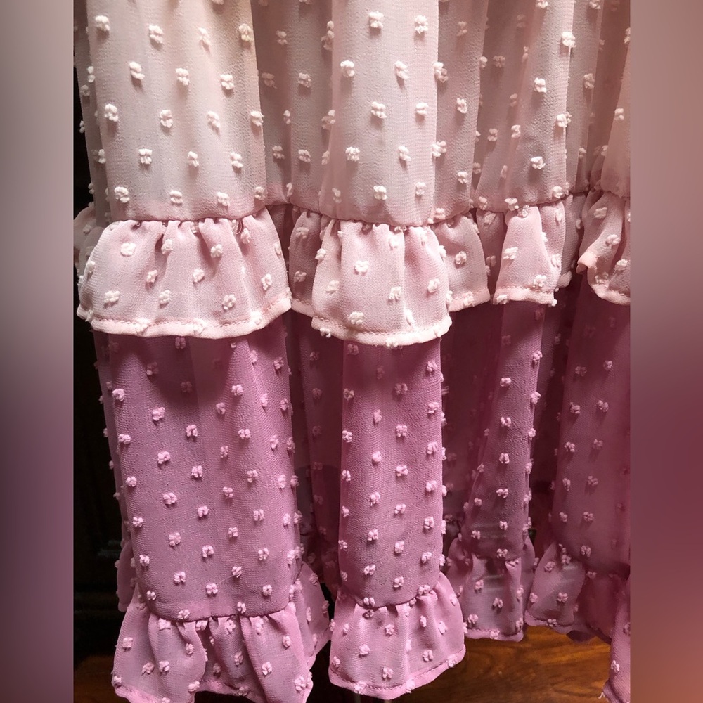 Pink and Cream Ruffled eyelit  Dress - Picture 4 of 15